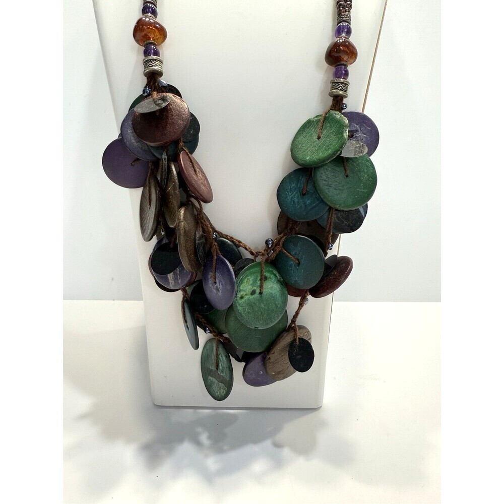 Handmade Tropical Coconut Palm Tree Multi-Strand Necklace Multicolored Faux Wood